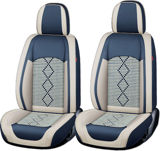 Huse Scaune Auto Premium 5 Locuri Carguard Deluxe Perforate Eco Piele Textil Albastru Alb
