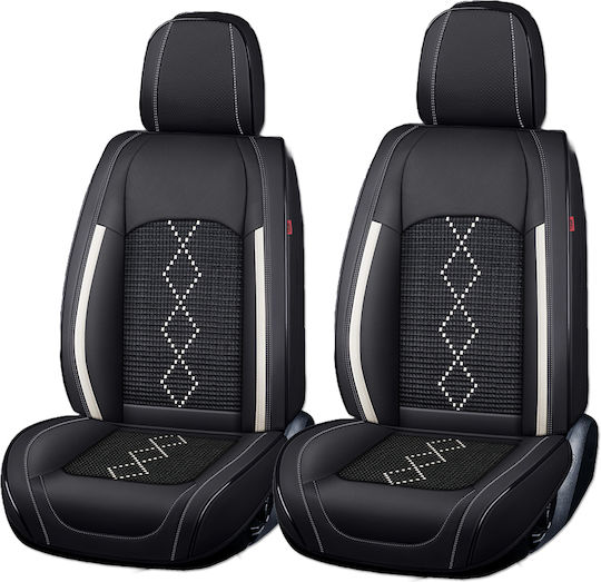 Huse Premium Pentru Scaune Auto 5 Locuri Carguard Deluxe Din Piele Ecologică Perforată Textile Negru Alb