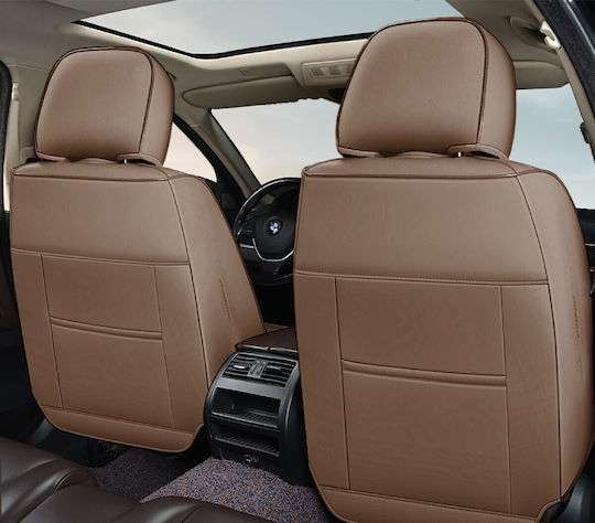 Huse Scaune Auto Premium 5 Locuri Carguard Deluxe Perforate Eco-piele Maro Deschis Crem