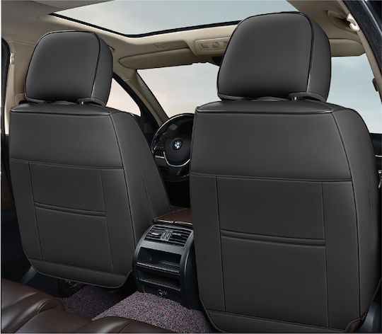 Huse Scaune Auto Premium 5 Locuri Carguard Deluxe Din Piele Ecologică Perforată Textil Negru Roșu Închis