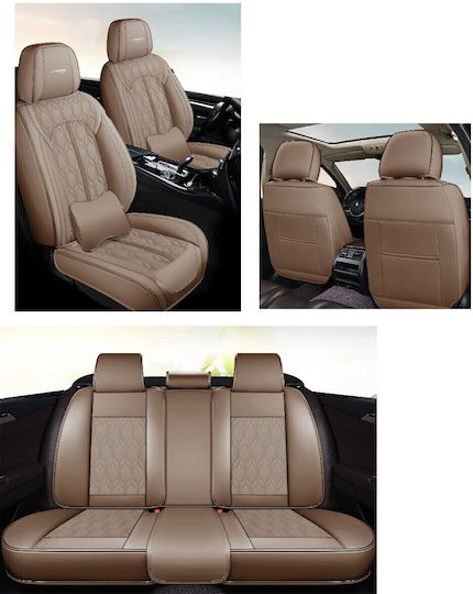 Huse Scaune Auto Premium 5 Locuri Carguard Deluxe Perforate Eco-piele Maro Deschis Crem