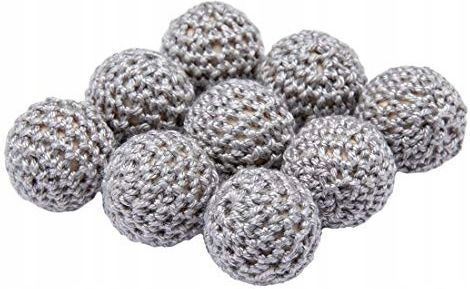 Gray Wooden Beads Balls 20mm Crocheted Diy Set 10 Pieces