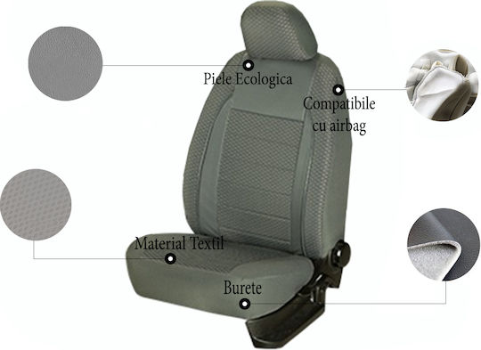 Комплект Калъфи За Автомобилни Седалки Elegance Edition V2 Текстилен Материал Еко Кожа Вложки 11 Броя Сиви