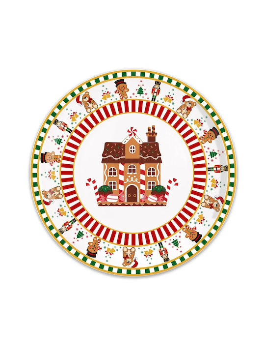 Χριστουγεννιάτικο Πιάτο Σπίτι Κουραμπιέ Gingerbread Πορσελάνης 23x23cm