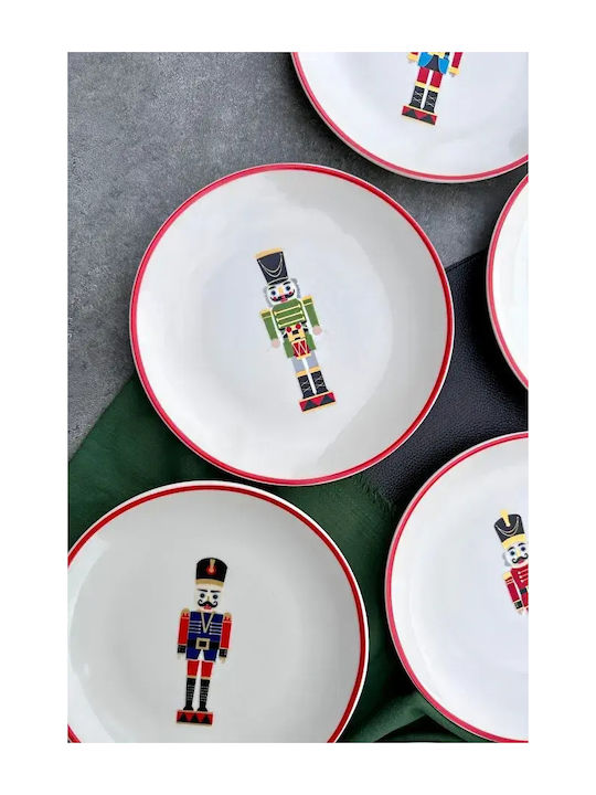 Set of 6 Christmas Porcelain Plates Red Korsounas 21x21cm