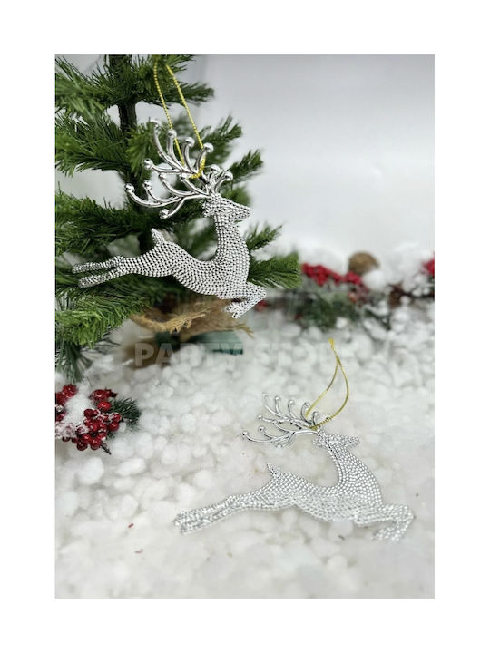Christmas Silver Hanging Deer Set 2 Pieces 11×13cm