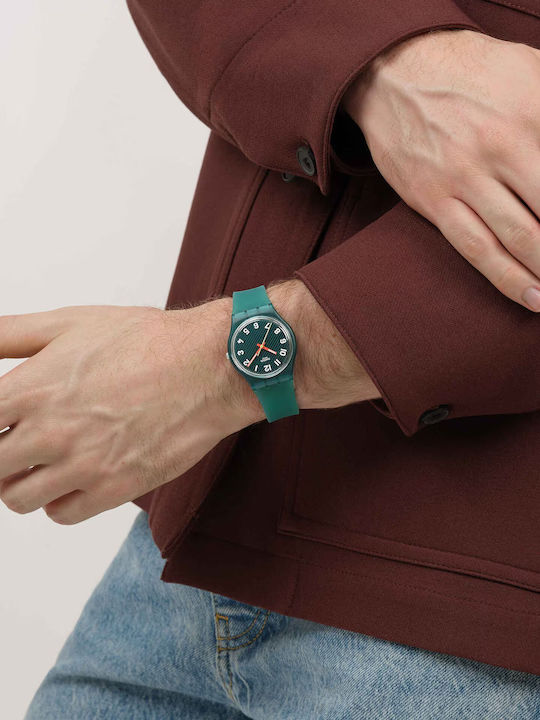 Swatch Unisex Herrenuhr Batterie mit Grün Kautschukarmband