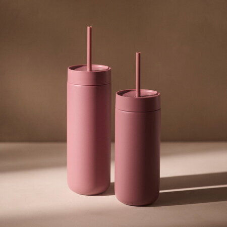Fellow Carter Handled Tumbler Thermos Stainless Steel / Plastic BPA Free 473ml Pastel Pink with Straw and Handle