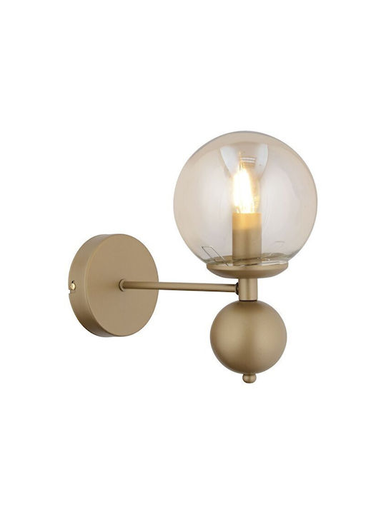 Wall Lamp Vintage Spherical Honey Glass & Metal Base 28x15cm