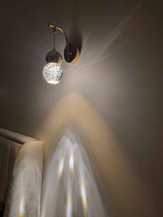 Gold LED Wall Lamp Crystal Ball & 3 Light Colours 26×30cm
