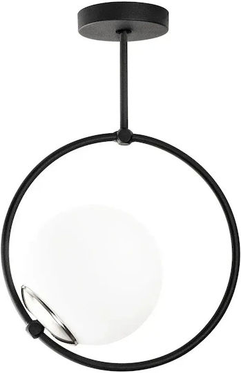 Ceiling Light Pendant Ring Spherical Glass Black 26x39cm
