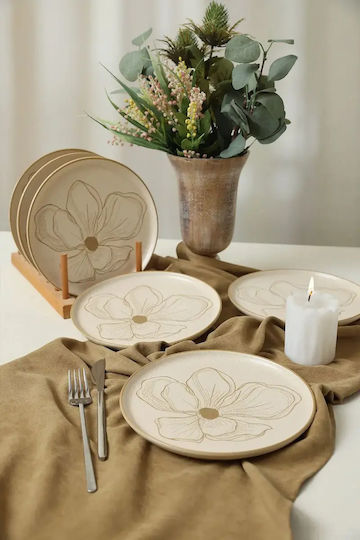 SteweHome Ceramic Nordic Serving Plates Beige Set 6 Pieces 22x22cm