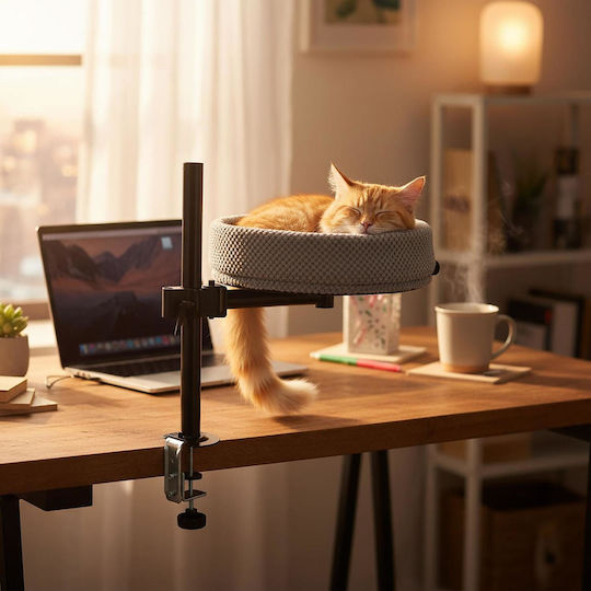 Relaxdays Desk Cat Bed Adjustable Rotating Base Desk Grey Black 10052058