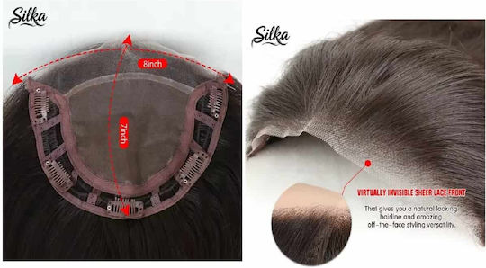 Topper Toupee De Păr Pentru Femei Cu Clip Suprafață Mare Cărare Transparentă 18 Inch Păr Sintetic Kanekalon Castaniu Închis