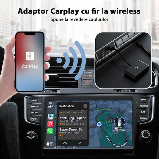 Wireless Adapter Ctht-020-2 Apple Carplay Iphone Ios 10+ Usb-type C Dongle 5g Wifi Bluetooth Automatic Connection Black
