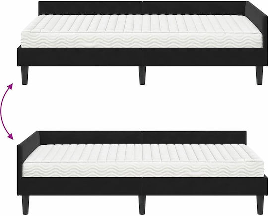 Pat Single Tapitat Cu Catifea Neagră Cu Saltea 94x200cm
