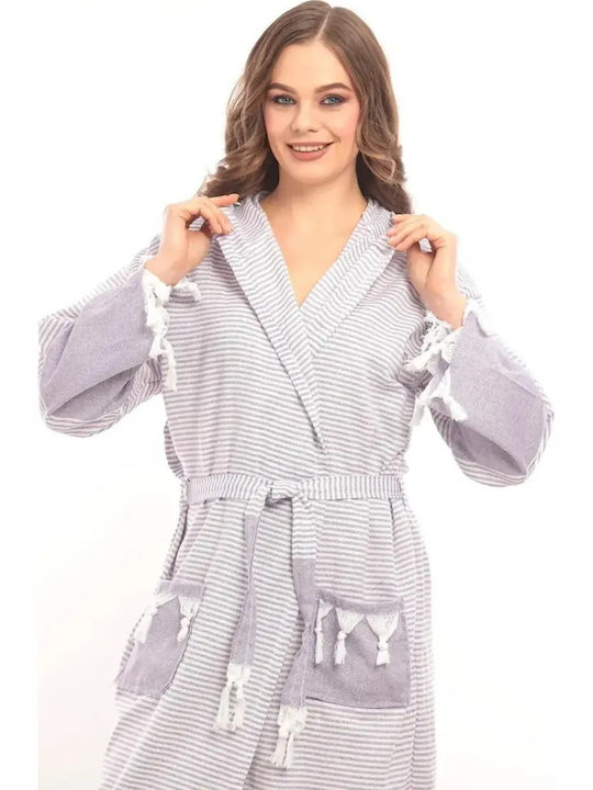 Дамски Халат с Качулка Лилав 100% Памучен Хамам L XL