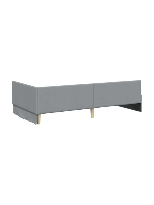 Single Upholstered Bed Base with Fabric Light Grey with Slats and Mattress 94x190cm