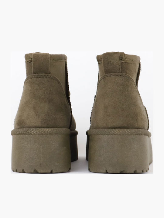 Women's Ankle Boots with Fur Green