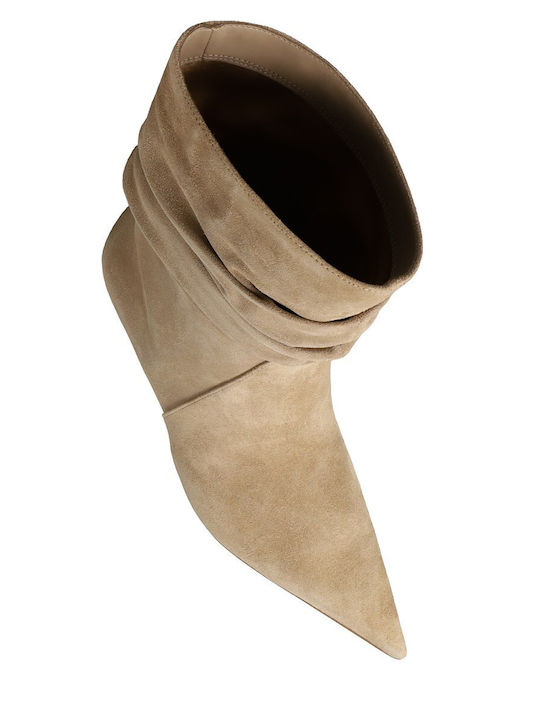 Suede Women's Ankle Boots with Medium Heel Beige