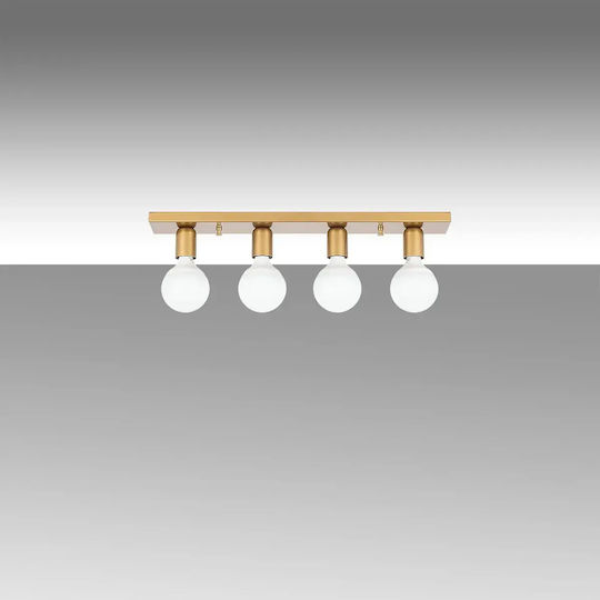 Lumină De Tavan Montată Lineară Cu Patru Becuri Auriu 60x10cm