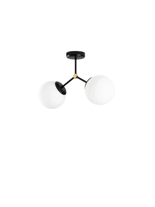 SteweHome Deckenleuchte mit Glaskugeln Modernes Design Schwarz 44x28cm