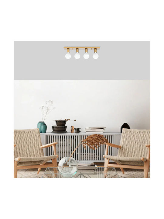 Four-Arm Linear Ceiling Light Gold 60x10cm