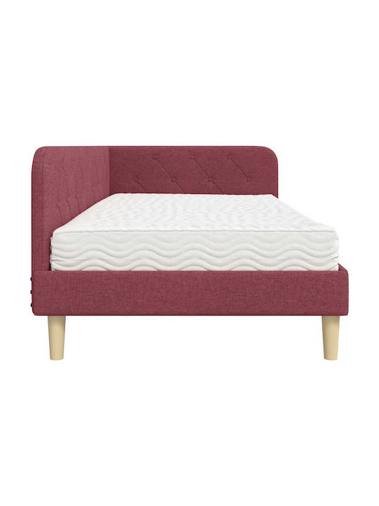 Canapea Pat Single Tapitat cu Material Roșu cu Plăci pentru Saltea 90x200cm