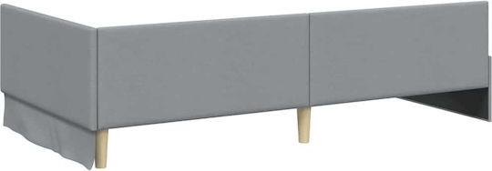 Pat Single Tapițat cu Material Gri Deschis cu Plăci și Saltea 100x200cm
