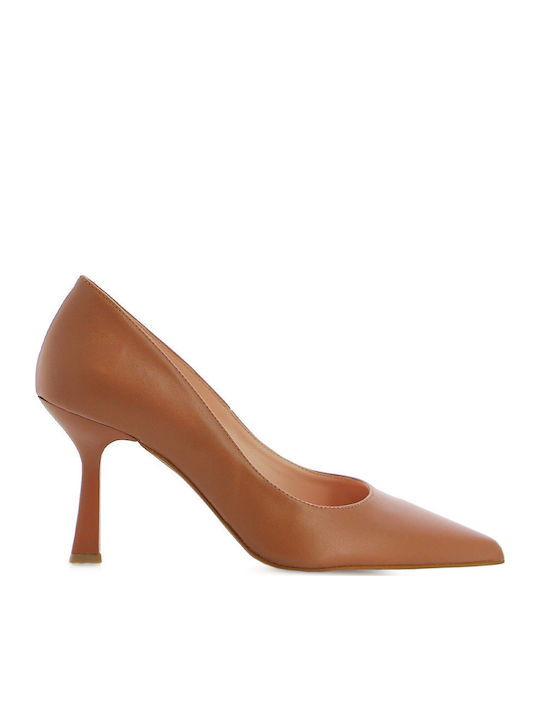 Leder Pumps mit hohem Absatz Tabac Braun
