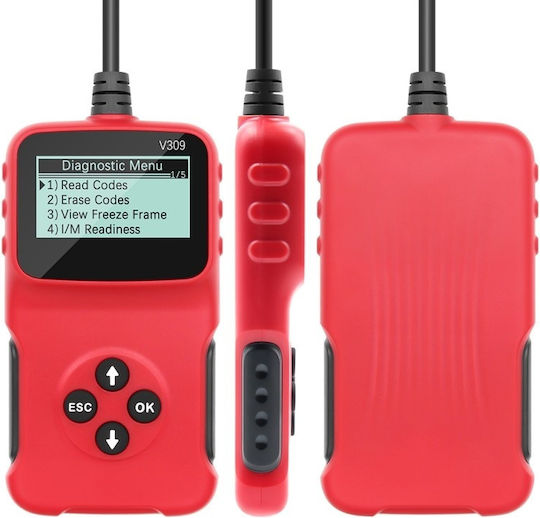 V309 Auto Diagnostic Scan Device Obd2 Read Clear Error Codes Lcd Screen Dtc Search Portable Universal Red Black