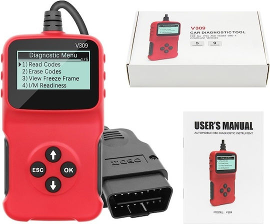 V309 Auto Diagnostic Scan Device Obd2 Read Clear Error Codes Lcd Screen Dtc Search Portable Universal Red Black