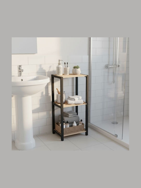 FixWood Επιδαπέδια Ραφιέρα Μπάνιου Ξύλινη 37x29x79cm Μαύρη