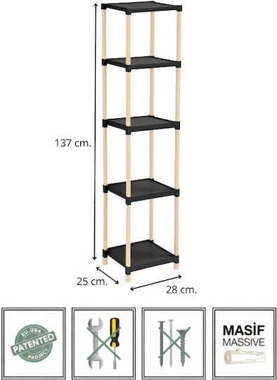FixWood Rafturi de baie Raft Baie Plastic 28x25x137cm Neagră