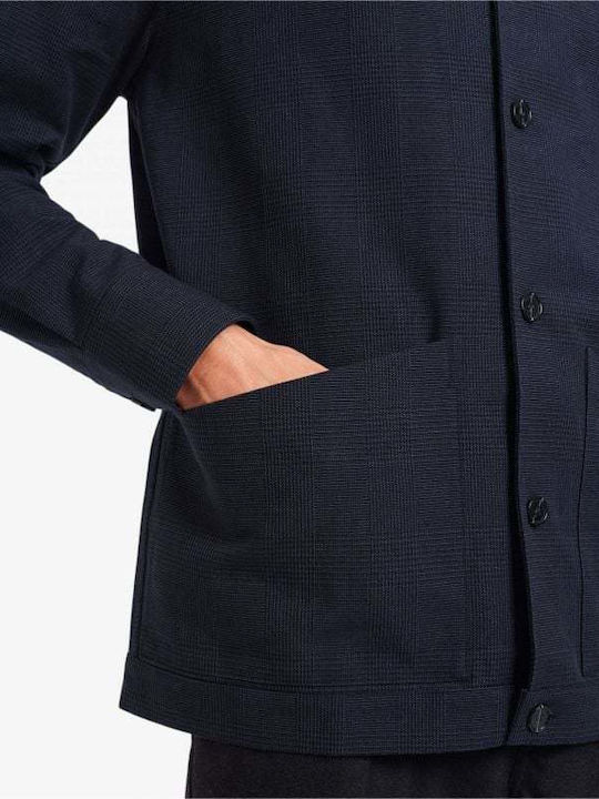 Long Sleeve Cotton Checked Navy Overshirt