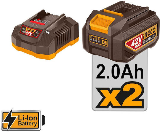Ingco Brushless Impact Wrench Battery 42V 2x2Ah with Socket 1/2"