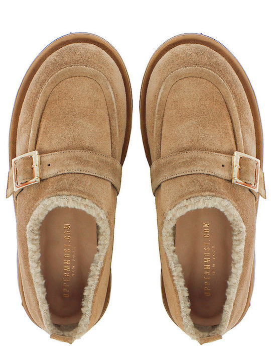 Leather Women's Moccasins in Brown Color