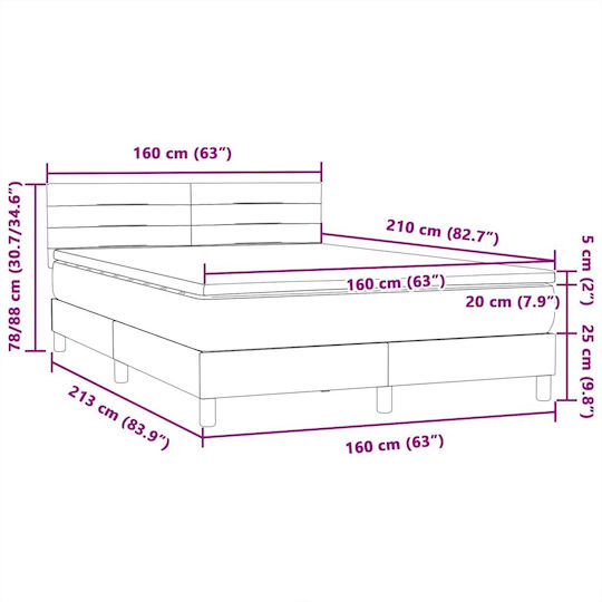 Boxspring Κρεβάτι Υπέρδιπλο Επενδυμένο με Ύφασμα Μαύρο με Τάβλες & Στρώμα 160x210cm
