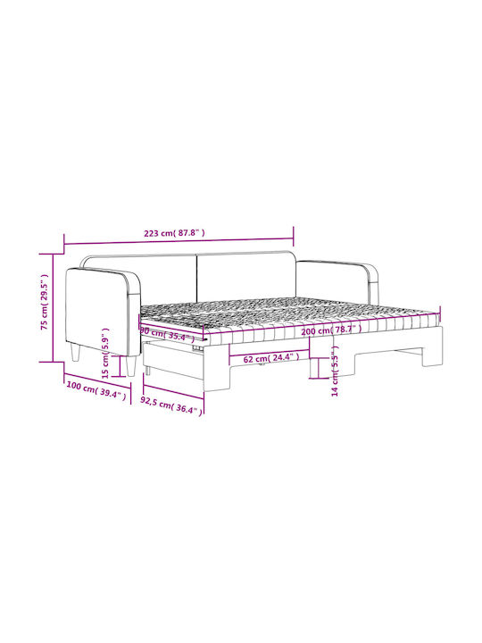 Canapea Pat Single din Lemn Masiv Negru cu Lamele & Saltea 90x200cm