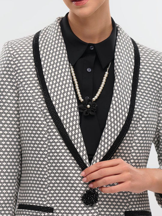 Fibes Damen Mittellang Blazer Black