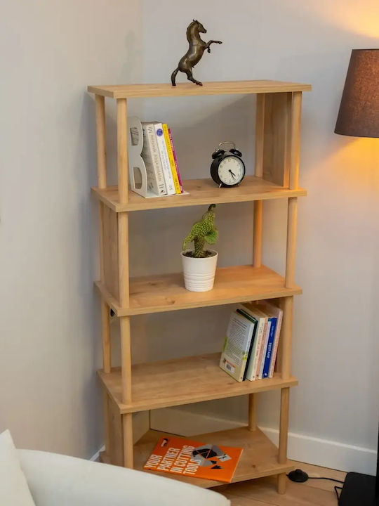 Corner Wooden Bookcase 5 Shelves Living Room Light-Colored Wood 60x30x137cm