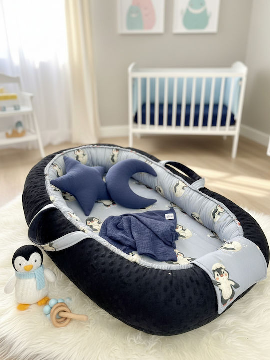 Velvet White Baby Nest Navy Blue