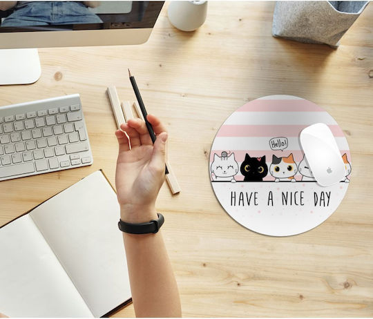 Koupakoupa Have A Nice Day Cats Mouse Pad (200mm) KP_2546_mousepad-round