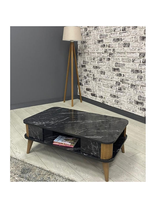 Moderner Kaffeetisch für Wohnzimmer Offener Stauraum Schwarz Marmor 100x60x39cm