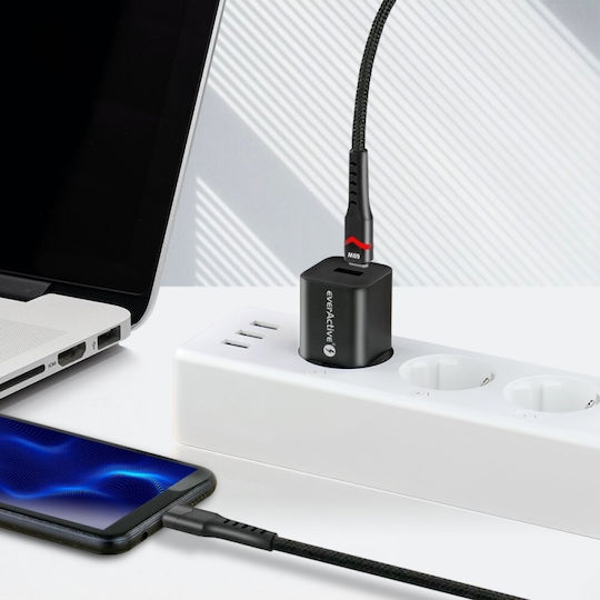 everActive USB 2.0 Cable USB-C male - USB-C 60W PD Μαύρο 2m CBB-2PDR