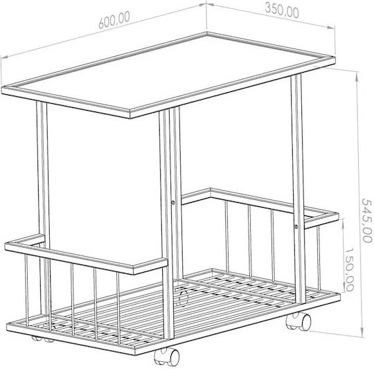 Тролираща Кафе Масa Метална Черна 60×35×54.5 См