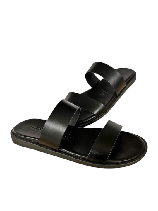 Leather Women's Flat Sandals in Black Color