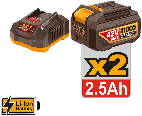 Ingco CAGLI4128112E Τροχός 115mm Μπαταρίας 2x2.5Ah