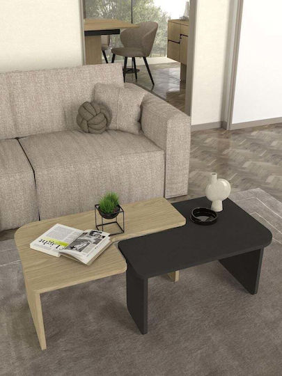 Set 2 Asymmetrische Kaffeetische Modernes Design Eiche/Anthrazit 75x48,5x35,6cm