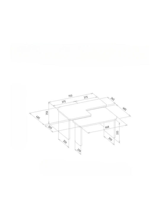 Set 2 Asymmetrische Kaffeetische Modernes Design Eiche/Anthrazit 75x48,5x35,6cm